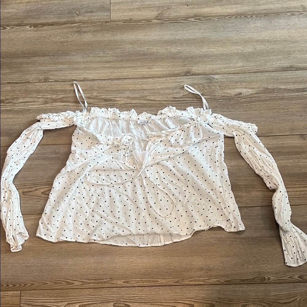 Elegant Off-Shoulder White Polka Dot Blouse